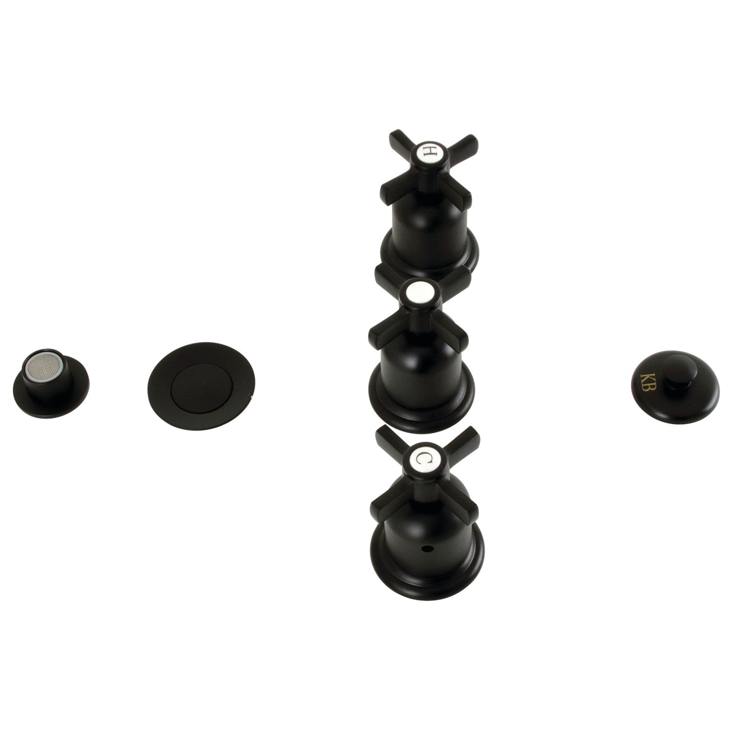 Kingston Tulare KB6320ZX - Millennium Three-Handle Deck Mount Vertical Spray Bidet Faucet with Brass Pop-Up, Matte Black — image 1